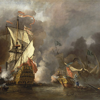 An English Ship In Action With Barbary Vessels, 1678