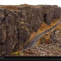 Plate tectonics - (Iceland, North American plate west, Eurasian plate east)