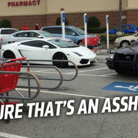 Lamborghini asshole takes up 4 disabled spaces