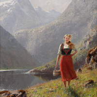 A Young Girl with a Basket in the Mountains by Hans Dahl