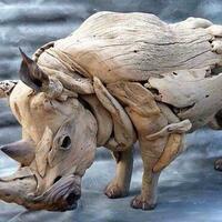 rhino made from driftwood