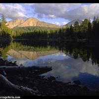Reflection lake and Chaos Crags, sunset. Lassen Volcanic National Park