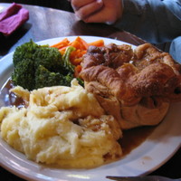 Not bad british food: chicken pie with mashed potatoes and vegetables