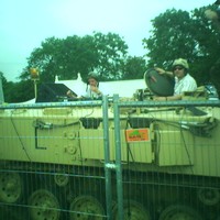 Fat boy Slim DJing on a tank at the G - stage Glato 2005