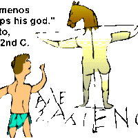 "Alexamenos worships his god."