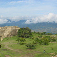 Mountains and clouds behind the ruins in Monte Alban (Oaxaca, Mexico 2005)