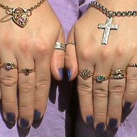 blue nailpolished fingernails