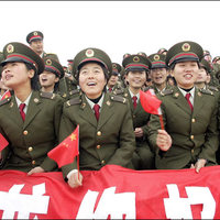 China launches a rocket, uniform girls