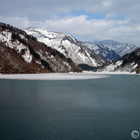 Ice on Lake Kasabori (Kasabori dam) -Sanjo, Niigata pref, Japan