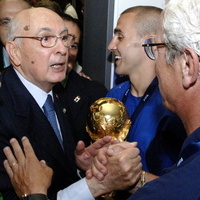 The president of Italy celebrating the vistory of the world cup
