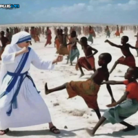 Mother Teresa fighting poverty (historically accurate)