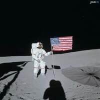 Placing the flag on the moon, Apollo 14 (photographer unknown)