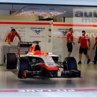 Jules Bianchi's Marussia F1 sits unused at the 2014 Russian Grand Prix