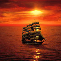 ship sunset