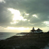 Rays of sunlight on the Gulf of Mexico at the old Boca Grande lighthouse