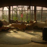 Lounge room looking into a green house