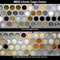 Different material samples after 4 years outside the space station 