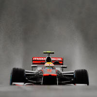 Lewis Hamilton drives in the wet, Spa, Belgium