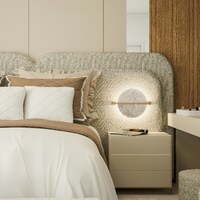 Modern bedroom with neutral tones and stylish lighting by João Emanuel