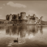 Caerphilly castle sepia