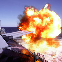 Battleship USS Wisconsin fires its guns for the last time