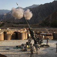 Artillerymen fire a 155mm Howlitzer at a Taliban position October 22, 2008