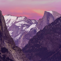 Snow capped Half Dome at sunset by Karthik Subramaniam