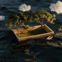 A small island with trees floats on the dark ocean by Mehrab Sium