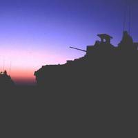 Bradley fighting vehicles at dawn. Kuwait border 1991