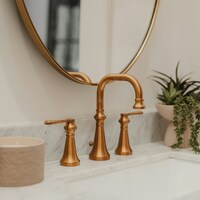 A modern brass faucet with a plant and plant by Clay Banks