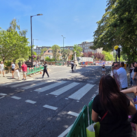 People queuing to cross Abbey Road