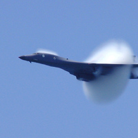 B1-b bomber passing through the sound barrier
