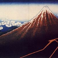 Katsushika Hokusai - Thunderstorm at the foot of the moutain