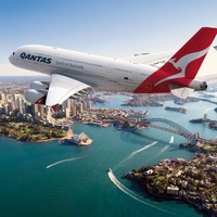 Qantas A380 flying over Sydney