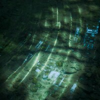Sunlight patterns on a shallow riverbed with stones by Seele An