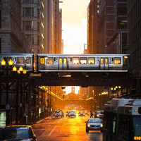 Chicago train sunset