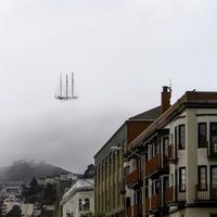 Sutro Tower in San Francisco looks like a flying pirate ship due to fog