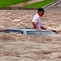 Driver stranded in flooding, Sydney, Australia