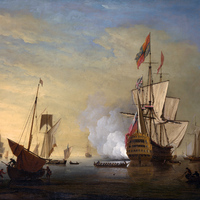 Wallpaper - Peter Monamy - An English Ship With Sails Loosened Firing a Gun