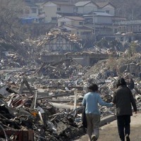 Rubble at a residential area in Onagawa, Miyagi Prefecture, on March 13, 2011