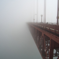 golden gate bridge under fog