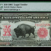 1901 $10 Legal Tender Bison PMG CU 64