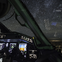 Pilot's desk view at night