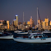 Melbourne skyline at twlight from Port Phillip Bay