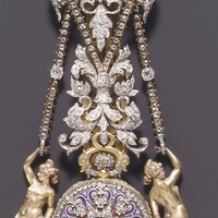 Watch and chatelaine, by Hippolyte Téterger, 1870-78. Gold, platinum, diamonds