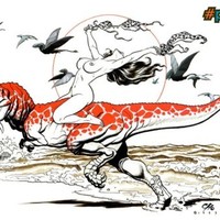 chick ridin a dinosaur