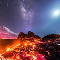Meteor above lava fields