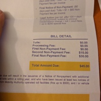 $45 bill for not paying $0 toll